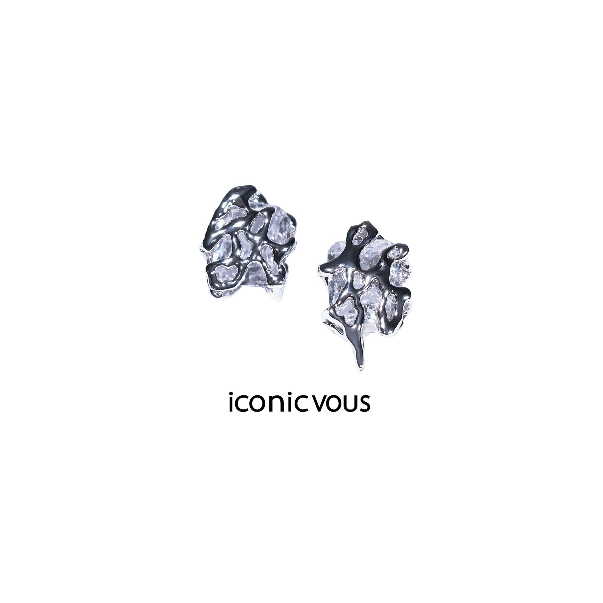 【Broken Moon】CURVED ZIRCON EARRINGS - iconicvous